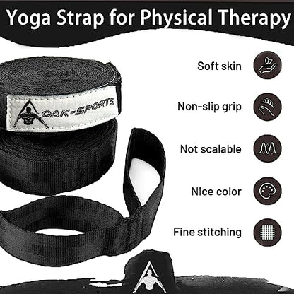 Stretching Strap Yoga Strap with Loops, Stretch Straps for Physical Therapy, Non-Elastic Exercise Strap for Pilates, Dance and Gymnastics with Workout Guide - color: Black+Black