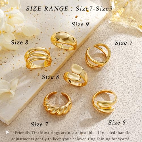 YEEZII Chunky Gold Rings for Women Non Tarnish, 18K Gold Plated Stackable Thumb Ring, Statement Women Rings Set - color: Gold
