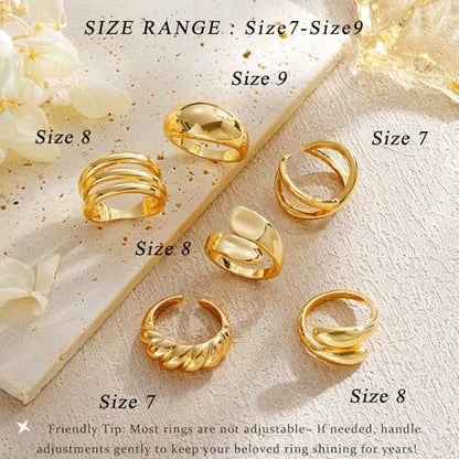 YEEZII Chunky Gold Rings for Women Non Tarnish, 18K Gold Plated Stackable Thumb Ring, Statement Women Rings Set - color: Gold