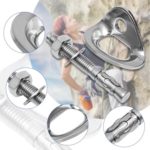Climbing Anchor Bolt 8 Set, Stainless Steel Bolt Hanger Climbing Hanger Bolts 25KN Heavy Duty Climbing Anchor Hangers for 3/8" Bolt for Home Gyms, Hammocks, Trailer Tie-Downs