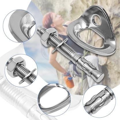 Climbing Anchor Bolt 8 Set, Stainless Steel Bolt Hanger Climbing Hanger Bolts 25KN Heavy Duty Climbing Anchor Hangers for 3/8" Bolt for Home Gyms, Hammocks, Trailer Tie-Downs