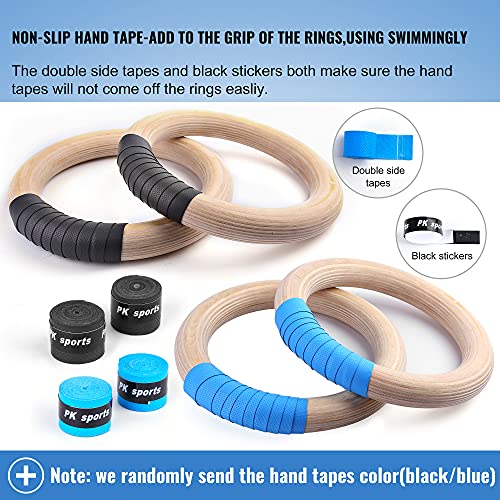 Wood Gymnastic Rings with Adjustable Number Suspension Trainer Straps with Cam Buckle 15ft Olympic Rings 32/28mm Heavy Duty 1543/992lbs for Pull Up Bar Workout Exercise Gym Hanging Rings Indoor - color: 32mm ring + straps