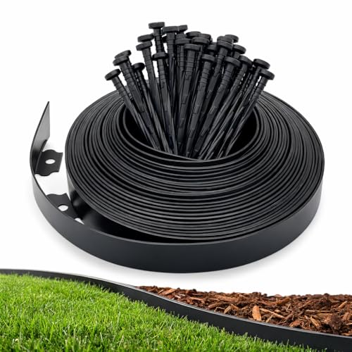 Gardzen 1.5" x33' Landscape Edging Kit with 40 Spikes | Garden Edging Coil for Lawn Borders and Landscape Projects, Easy No Dig Installation with Durable Ground Stakes Included - size: 33ft