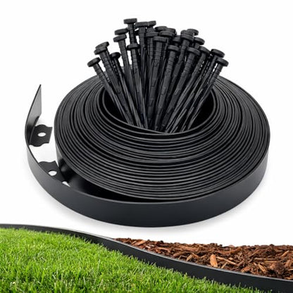 Gardzen 1.5" x60' Landscape Edging Kit with 60 Spikes | Garden Edging Coil for Lawn Borders and Landscape Projects, Easy No Dig Installation with Durable Ground Stakes Included - size: 60ft