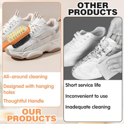 2-in-1 Orange Shoe Brush, Lazy Shoe Brush All-Round Cleaning Tool Soft Plastic Bristles Designed with an Extra-Long Handle, 360° Thorough Cleaning for Suede & Nubuck Cleaning