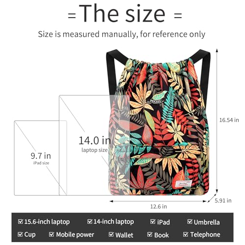 Peicees Waterproof Drawstring Sport Bag Lightweight Sackpack Backpack for Men and Women | Waterproof - color: X_red Leaves