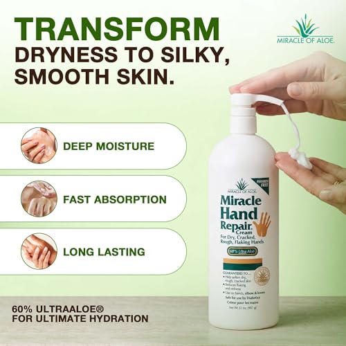 Miracle Hand Repair Cream For Dry Cracked Hands, 32 Oz, 60% Aloe Vera | Non Greasy Fast Absorbing Hand Lotion, Moisturizer For Working Hands, Extremely Dry Rough Skin, Elbows & Knees, Men & Women - size: 32 Ounce (Pack of 1)