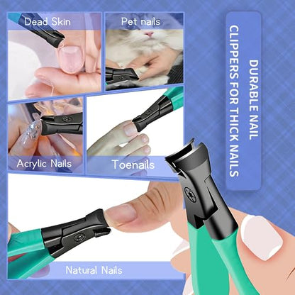 Stainless Steel Nail Clippers for Thick Nails - Wide Jaw Toe Nail Trimmer With Long Handle for Seniors, Men and Women - Salon and Home Use - size: green