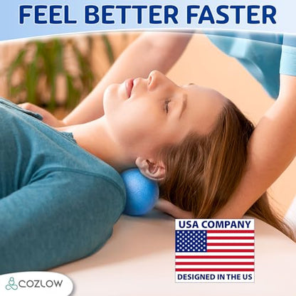 Peanut Massage Ball - Solid TPE - Deep Tissue Pain Relief - Blazing Blue | Cozlow 5" ultra firm double lacrosse massage ball, trigger point roller for mobility, acupressure tool for myofascial release