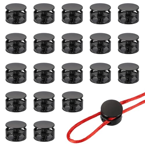 Metal Cord Locks, Double Hole Draw String Spring Stopper Fastener Round Slider Toggles End -Fitting for Drawstrings - color: Dark Black, size: 0.7"