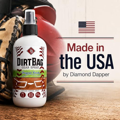 DirtBag Gear Spray by Diamond Dapper - Sports Gear Deodorizer Spray for Shoes, Cleats, Gym Bags, Gloves, Helmets, Pads and Sports Equipment, Dugout Fresh Scent, 8 oz