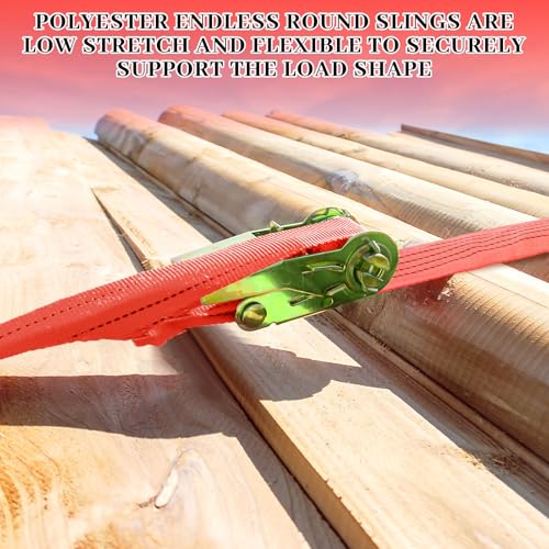 Fabbay 4 Pcs 4 Feet Heavy Duty Polyester Endless Loop Round Lift Slings Lifting Straps for Hoist Towing Moving Furniture Rigging Equipment, 13200 LB Vertical, 10600 LB Choker, 26400 LBs Basket(Red) - color: Red, size: 4 Feet