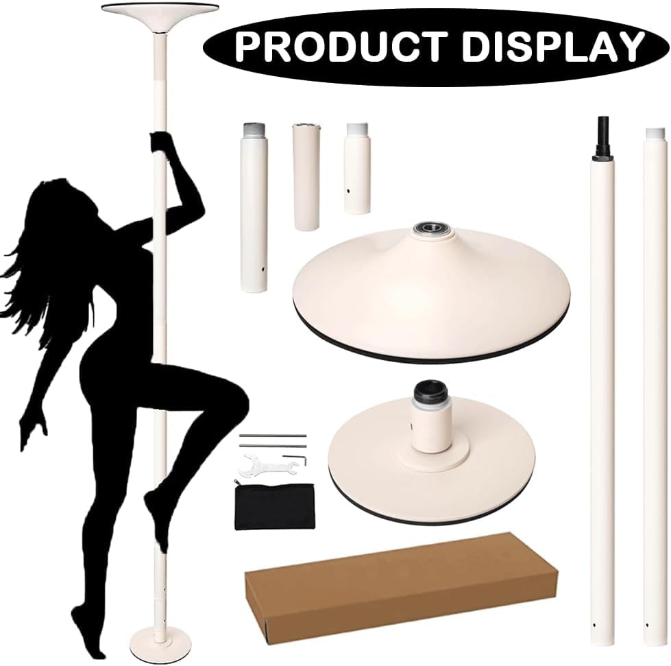 360° Rotating Silicone Dance Pole Removable Stripper Pole Stripper Pole Fitness Gym Equipment 7.2-9 FT for Home Fitness, Exercise, Bars, Gyms, Parties(White)