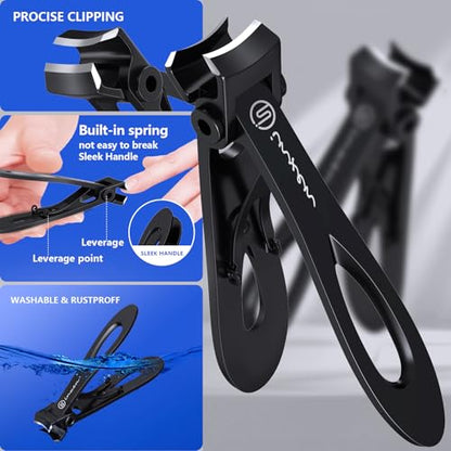 Toenail Clippers for Thick Nails for Seniors| INXEN 3-Pack Ergonomic Heavy Duty Angled Head Nail Clippers with Catcher | Premium Steel Wide Opening Fingernail Clippers Nail Cutter for Men & Women - style: Black Angled Head Nail Clipper Set