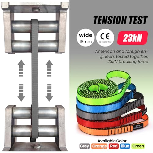 18MM Nylon Climbing Slings Runners 23 kN Strong Webbing Straps for Rock Climbing, Rappelling, Swing, Yoga Hammock etc - color: 2PCS Grey, size: 48inch/120cm