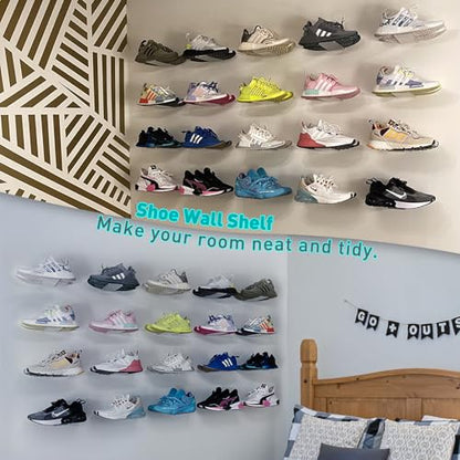 SIPRDE Floating Shoe Display Shelves for Wall Mount Set of 6 - Clear Acrylic Floating Shelves for Showcase Sneaker Collection or Shoes Box