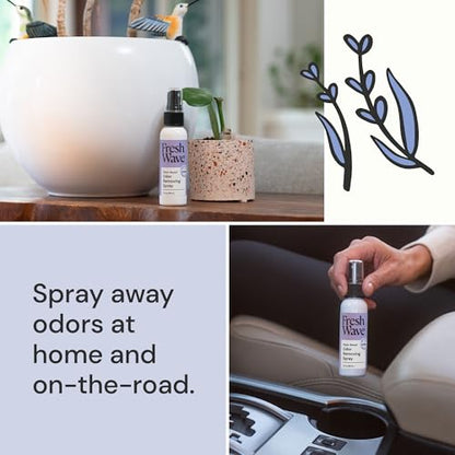 Fresh Wave Odor Eliminator Room Spray, 2 oz Travel Size, 2-Pack, Lavender | Plant oil formula with lime, pine needle, and cedarwood, Neutralizes air and fabric odors, Non-hazardous, Pet-safe - size: 2 Fl Oz (Pack of 2)