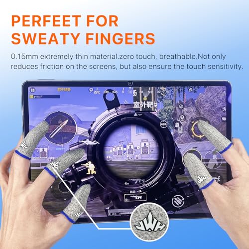 JWH Ultra-Thin Silver Fiber Gaming Finger Sleeves,White Thumb Sleeves Gaming Cots,20 Pack Gaming Finger Gloves for PUBG,with 2 pcs Storage Box,Light Breathable,Anti-Slip,Fundas para Dedos Gamer | gaming gloves for sweaty hands、guantes para jugar free fire