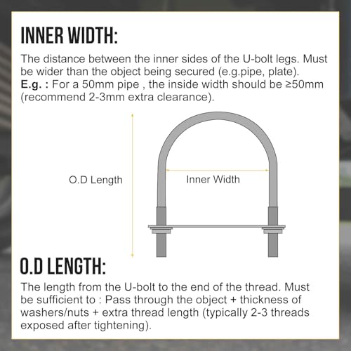 DTGN M8x34x65mm U Bolts Round Kit - 4Set - Carbon Steel U-Bolt Kit with Nuts, Washers, Frame Plate - Good for Pipe, Trailer, Automotive, Leaf Spring Fastener - size: M8x34x65mm