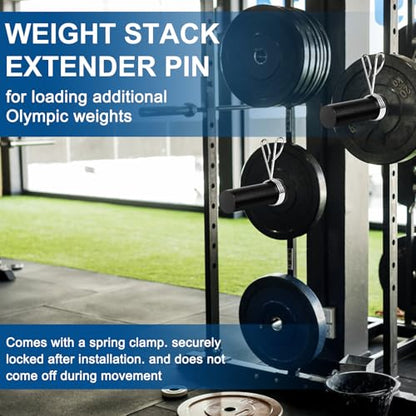 Heavy-Duty Black Weight Stack Pin Extender, 3/8" (10mm) High-Strength Steel | For Home Gym & Commercial Cable Machines, Spring Clip Collar, 133LBS Max Load, Fits 2" Olympic Weight Plates
