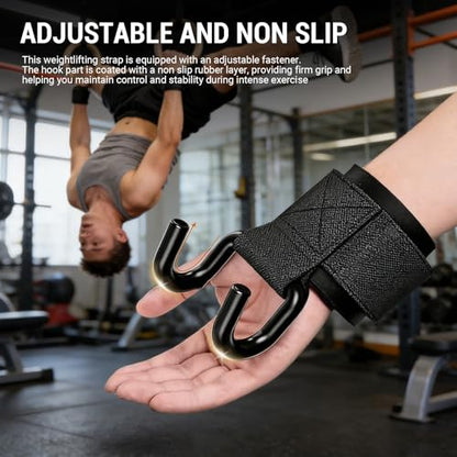 Hilitand Weight Lifting Hooks, Adjustable Non Slip Rubber Grip Wrist Straps with Widened Cotton Layer for Strength Training Pull Ups Bodybuilding