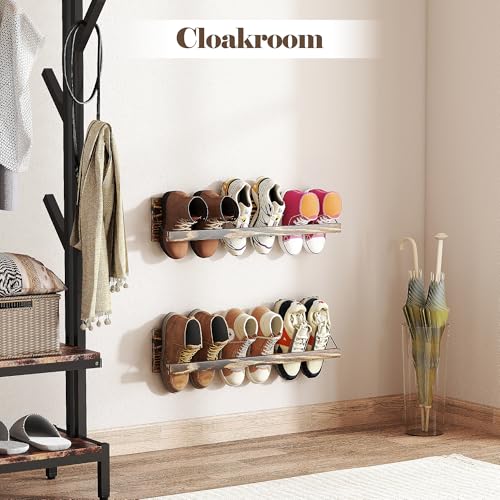 Nisorpa 2 Pcs Wall Mounted Shoe Rack Rustic Burnt Wood, Wall Hanging Shoe Rack Mounted, Shoes Storage Organizer Footwear Holder for Entryways Closet Mudroom Hallways, 30 Inch, Holds 3 Pairs - size: 30 inch