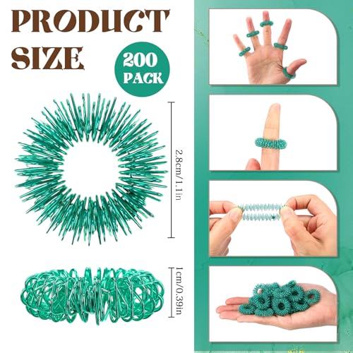 Nuogo 200 Pcs Acupressure Rings Fidget Spiky Sensory Finger Massager Ring Stress Relief Fidget Sensory Toys Anxiety Relief Toys Stress Reducer for Men, Women(Green) - color: Green