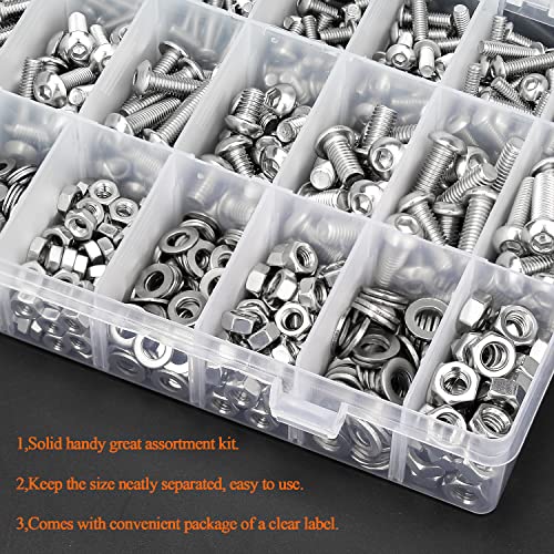 HELIFOUNER 810 Pieces M3 M4 M5 M6 304 Stainless Steel Button Head Socket Cap Metric Screws Bolts, Flat Washers and Nuts Assortment Kit with Hex Wrenches - size: M3 M4 M5 M6 (810 Pieces), style: Button Head Screws