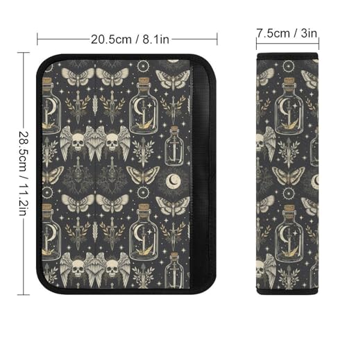 2PCS Goth Gothic Moon Moth Skull Witch Car Seat Belt Pad Universal Fit Seat Belt Covers Cushion for Kids, Car Seats Pushchair Strollers High Chair Pushchair, Easy Install (No Tool) - color: Pattern 417