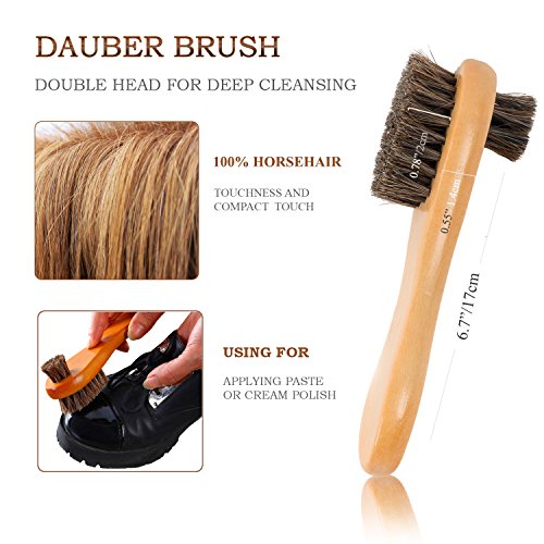 TAKAVU Shoe Shine Kit 4pcs, 100% Horse Hair, Polish & Crepe Suede Brush | HorseHair Shoe Cleaning Brushes, Polish Applicator Dauber & Buffing Cloth, Leather Care for Boots, Dress Shoes & Bags