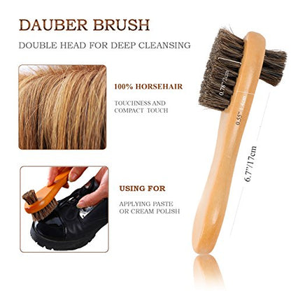 TAKAVU Shoe Shine Kit 4pcs, 100% Horse Hair, Polish & Crepe Suede Brush | HorseHair Shoe Cleaning Brushes, Polish Applicator Dauber & Buffing Cloth, Leather Care for Boots, Dress Shoes & Bags
