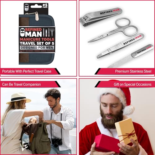 BLKSMITH Refined Man Manicure and Pedicure Kit Set of 5 - Manicure Kit for Men - Nail Clipper Kit with Nail File, Clippers, Scissors, Tweezer & Travel Case - Designed for Men (Brown/Navy) - color: Brown/Navy