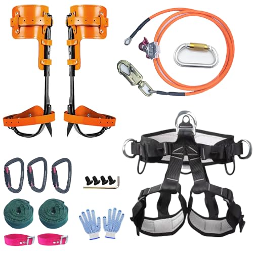 Tree Climbing Gear, Tree Climbing Spikes， with Adjustable Climbing Straps and Steel Core Flip Line Arborist Equipment for Climbers, Hunting, Fruit Picking Tree Climbing Equipment - size: Tree Climbing Kit Orange A