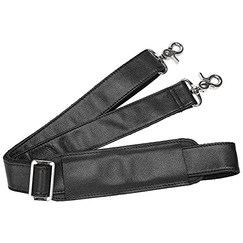 Full Grain Leather Shoulder Strap - Replacement Bag Straps for Laptop Briefcase, Messenger, Duffel, Crossbody, Travel Bags - color: Black