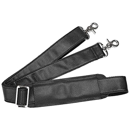 Full Grain Leather Shoulder Strap - Replacement Bag Straps for Laptop Briefcase, Messenger, Duffel, Crossbody, Travel Bags - color: Black