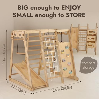 Goodevas Improves 9-in-1 Indoor Climbing Frame for Kids, Montessori Climbing Frame with Slide, Swing, Climbing Wall, Climbing Triangle - Playground for Nursery - size: Toddler Playground