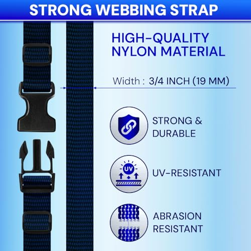 TECEUM 3/4" Nylon Strap Kit with Buckles, Navy Blue 6 yards Repair Set | Heavy duty hardware kit: 6yd webbing, 6 quick release buckles, 12 tri-glide slide clips, 6 metal D-rings for crafting. - color: Navy Blue, size: 3/4" - 6 yards, style: 6 Buckle - 12