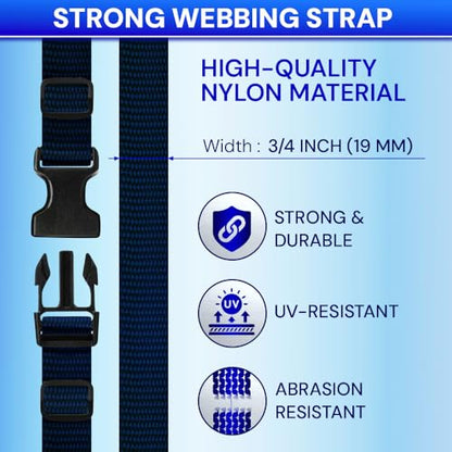TECEUM 3/4" Nylon Strap Kit with Buckles, Navy Blue 6 yards Repair Set | Heavy duty hardware kit: 6yd webbing, 6 quick release buckles, 12 tri-glide slide clips, 6 metal D-rings for crafting. - color: Navy Blue, size: 3/4" - 6 yards, style: 6 Buckle - 12