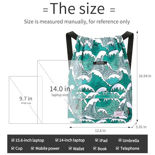 Peicees Waterproof Drawstring Sport Bag Lightweight Sackpack Backpack for Men and Women | Waterproof - color: X_sea Wave