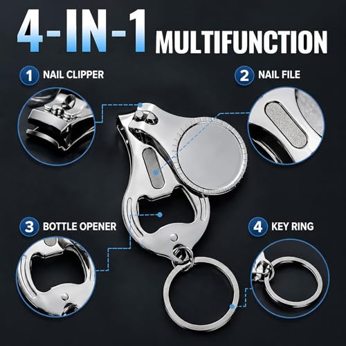 TXIN 5 Pieces 3-in-1 Nail Clipper with Bottle Opener and Keychain, Stainless Steel Nail Cutter Trimmer, Portable Fingernail Manicure Outdoor Travel EDC Multitool for Men Women
