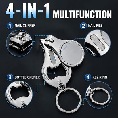 TXIN 5 Pieces 3-in-1 Nail Clipper with Bottle Opener and Keychain, Stainless Steel Nail Cutter Trimmer, Portable Fingernail Manicure Outdoor Travel EDC Multitool for Men Women