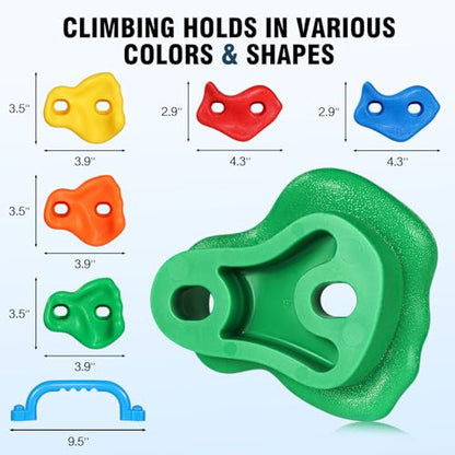 TOPNEW 20PCS Rock Climbing Holds with 2 Safety Handles, Non-Slip Kids Climbing Grips, Indoor Outdoor Climbing Wall Kit with Complete Mounting Hardware, Ideal Gift for Playground & Home - style: 20 PCS Holds+Safety Handles