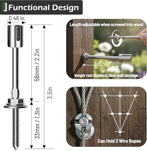 Wire Trellis Kit, 12-Set 5/64” Crosshead with Cutter & 53ft Cable | T316 Marine Grade Stainless Steel, Wall-Mounted Cable Trellis for Climbing Plants Outdoor, Garden Fence Espalier System - size: 12 Sets