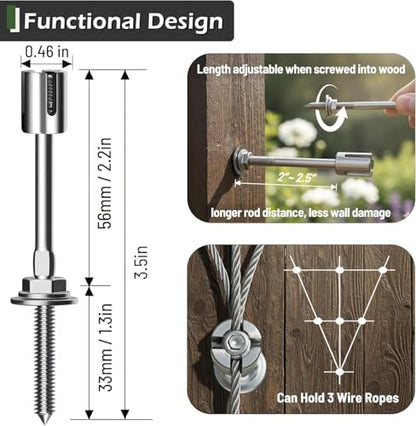 Wire Trellis Kit, 12-Set 5/64” Crosshead with Cutter & 53ft Cable | T316 Marine Grade Stainless Steel, Wall-Mounted Cable Trellis for Climbing Plants Outdoor, Garden Fence Espalier System - size: 12 Sets