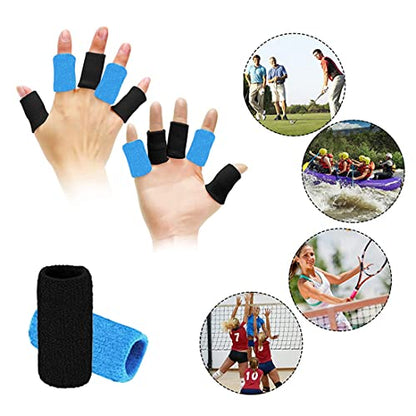 ELANE 40 PCS Finger Splint Finger Holster Thumb Brace Support Elastic Sleeves for Finger Support,Knuckle - color: black+skyblue