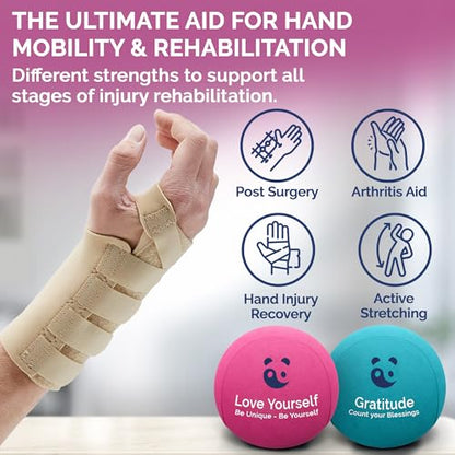 Mind & Body Stress Balls for Adults - Multi-Density Squeeze Balls for Hand Therapy & Grip Strengthening - Stress & Anxiety Relief - Choose 3-Ball (Soft, Medium & Hard) or 2-Ball (Soft & Hard) Sets - color: Cranberry, Celest