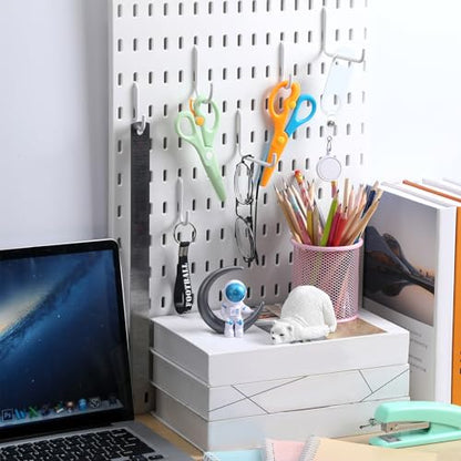Moxweyeni 24 Pcs Pegboard Accessories Compatible with IKEA Skadis Organizer Kit 2.36 x 3.74 Inch White Peg Board Hooks Set Metal Storage Tool Waterproof Home Office Indoor Supply