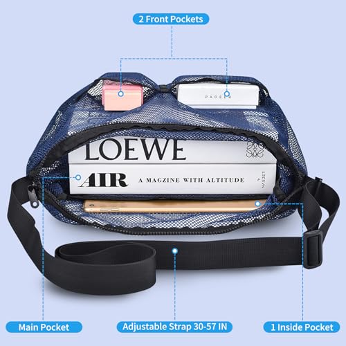 Mildbeer Gym Tote Bag, Mesh Bag Crossbody Satchel 12x6x12 for Gym Beach Ball Games Training Camping Hiking Clothes Storage - color: Blue