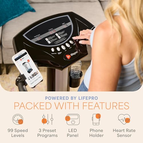 Lifepro Rhythm Vibration Plate Exercise Machine with 99 Speed Levels | Heart Rate Monitor, Resistance Bands, Cup Holder, Phone Holder — Vibration Plate for Lymphatic Drainage & Full Body Workout