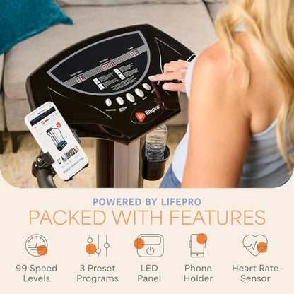 Lifepro Rhythm Vibration Plate Exercise Machine with 99 Speed Levels | Heart Rate Monitor, Resistance Bands, Cup Holder, Phone Holder — Vibration Plate for Lymphatic Drainage & Full Body Workout